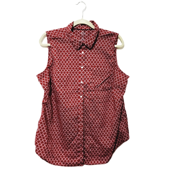 St. John's Bay Woman Sleeveless Blouse Top Red and White Arabisque Boho Style - Picture 2 of 8
